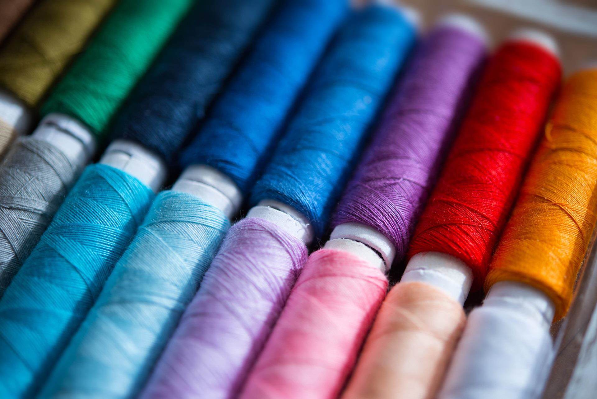 dyed fibres on spools